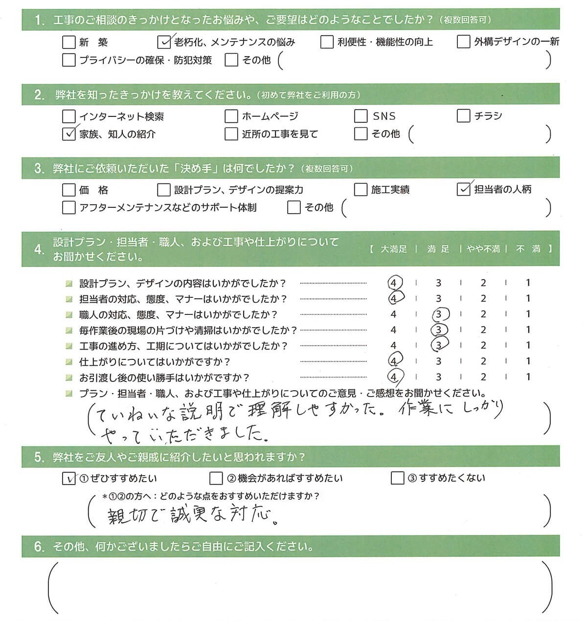 アンケート用紙